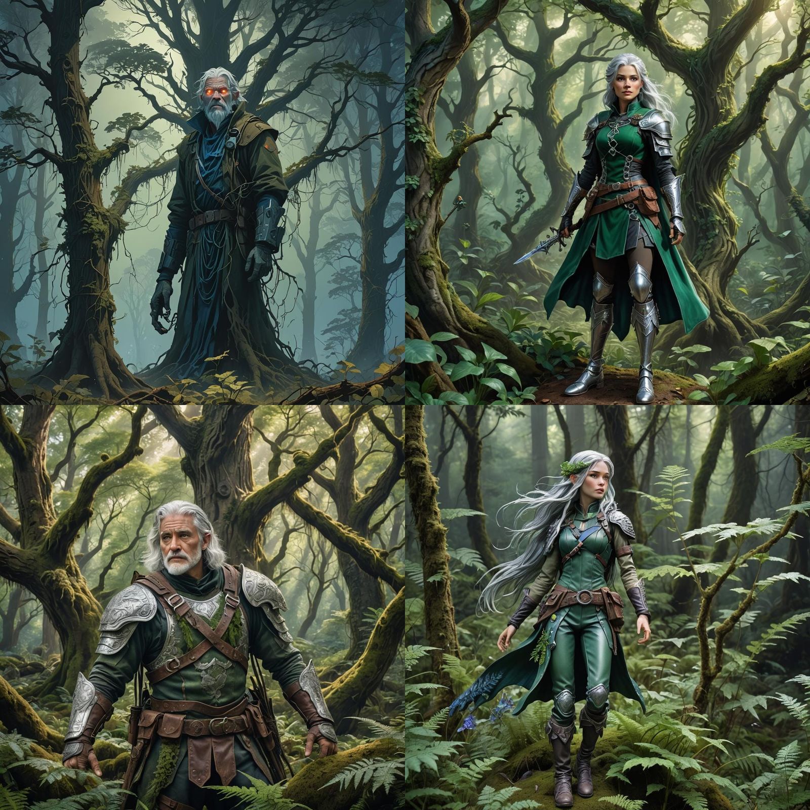 Medieval Fantasy Ranger in Dense Forest, Digital Art