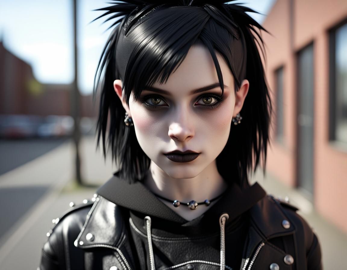 Teenage Goth Girl Portrait in Punk Style