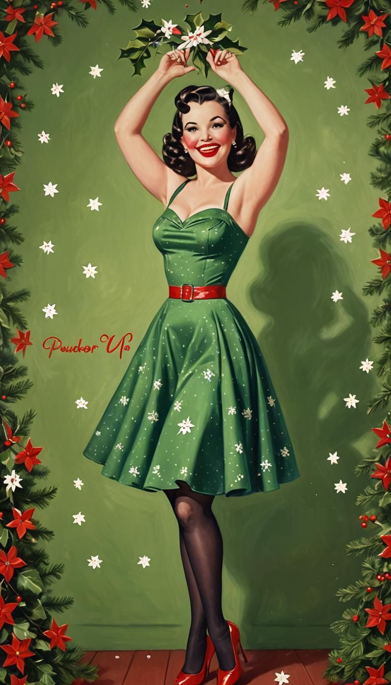 Vintage Pinup Girl in Festive Holiday Attire