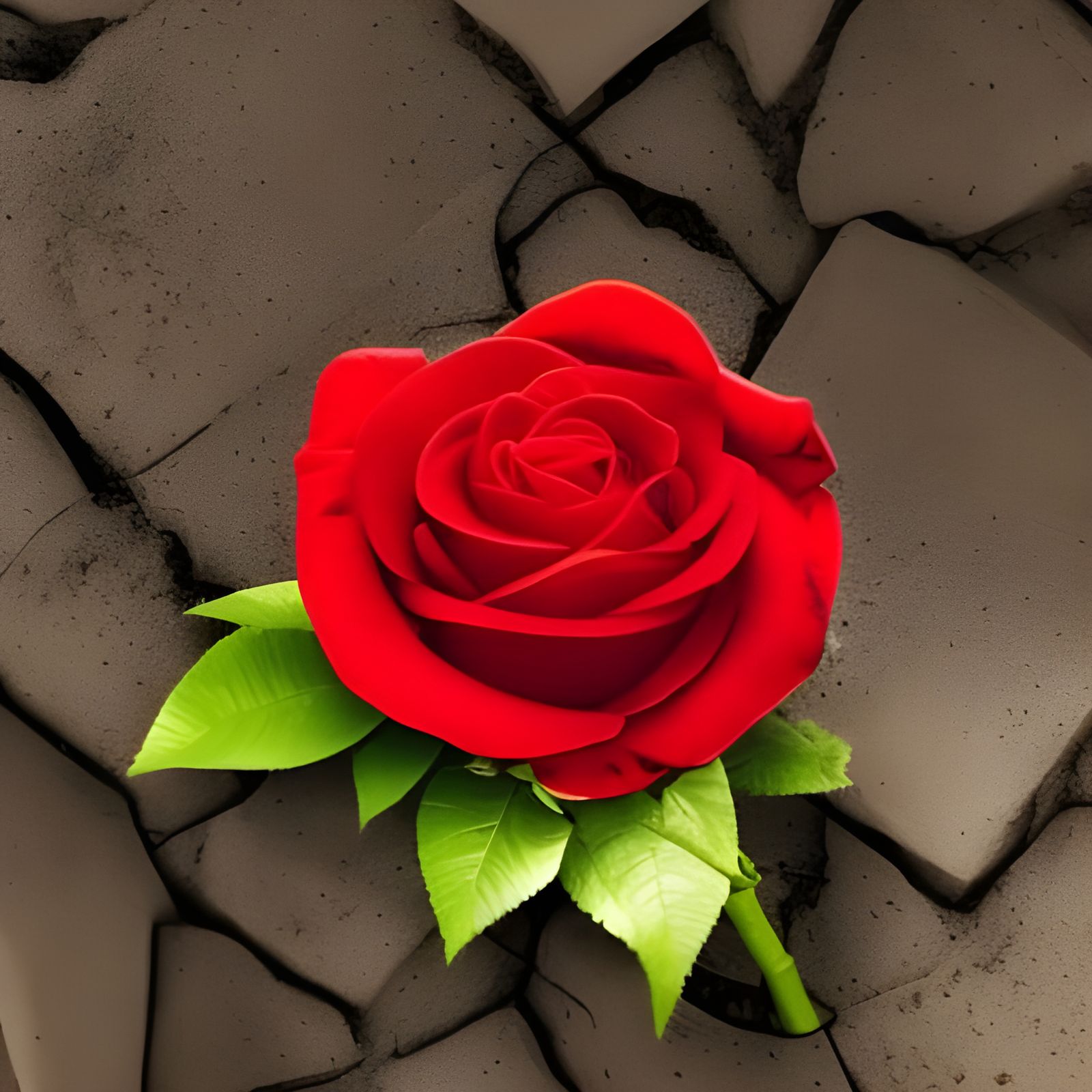 Red Rose Emerges from Concrete: Dramatic Digital Art