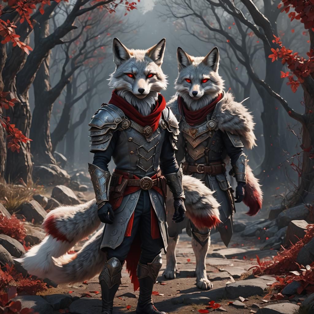 Anthro Grey Fox Forest Guardian, Fantasy Art
