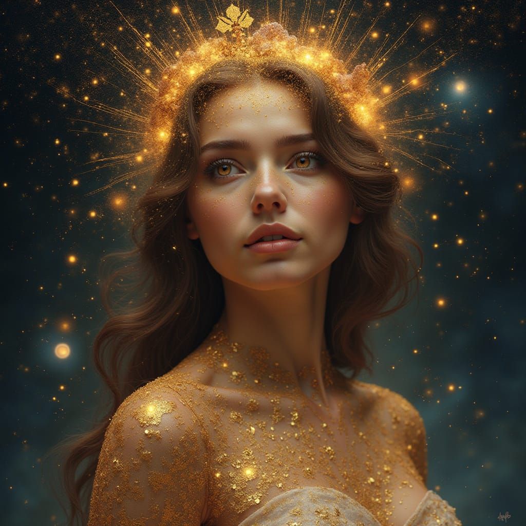 Cosmic Woman with Starlight Crown in Hyperrealism