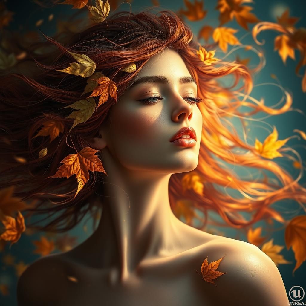 Ethereal Autumn Woman Portrait in Fantasy Style