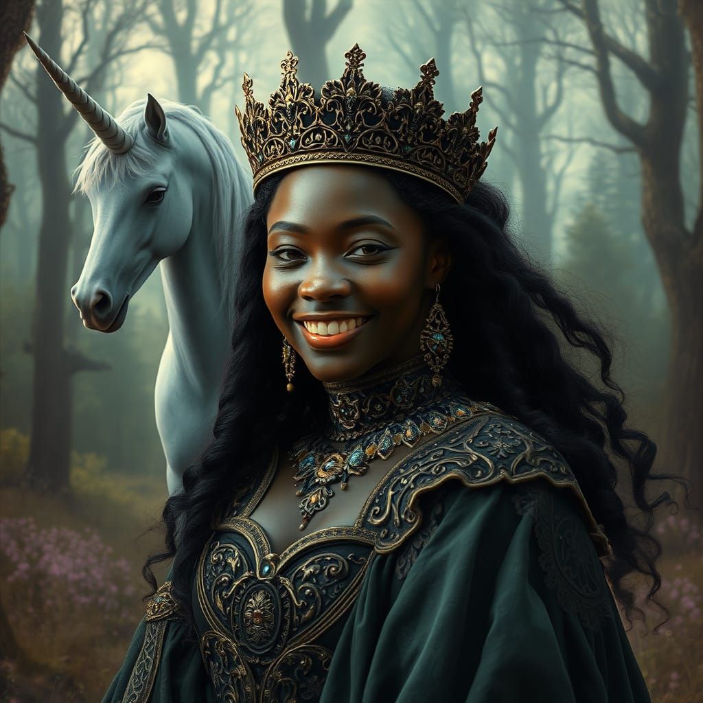 Medieval Woman with Unicorn in Photorealistic Style
