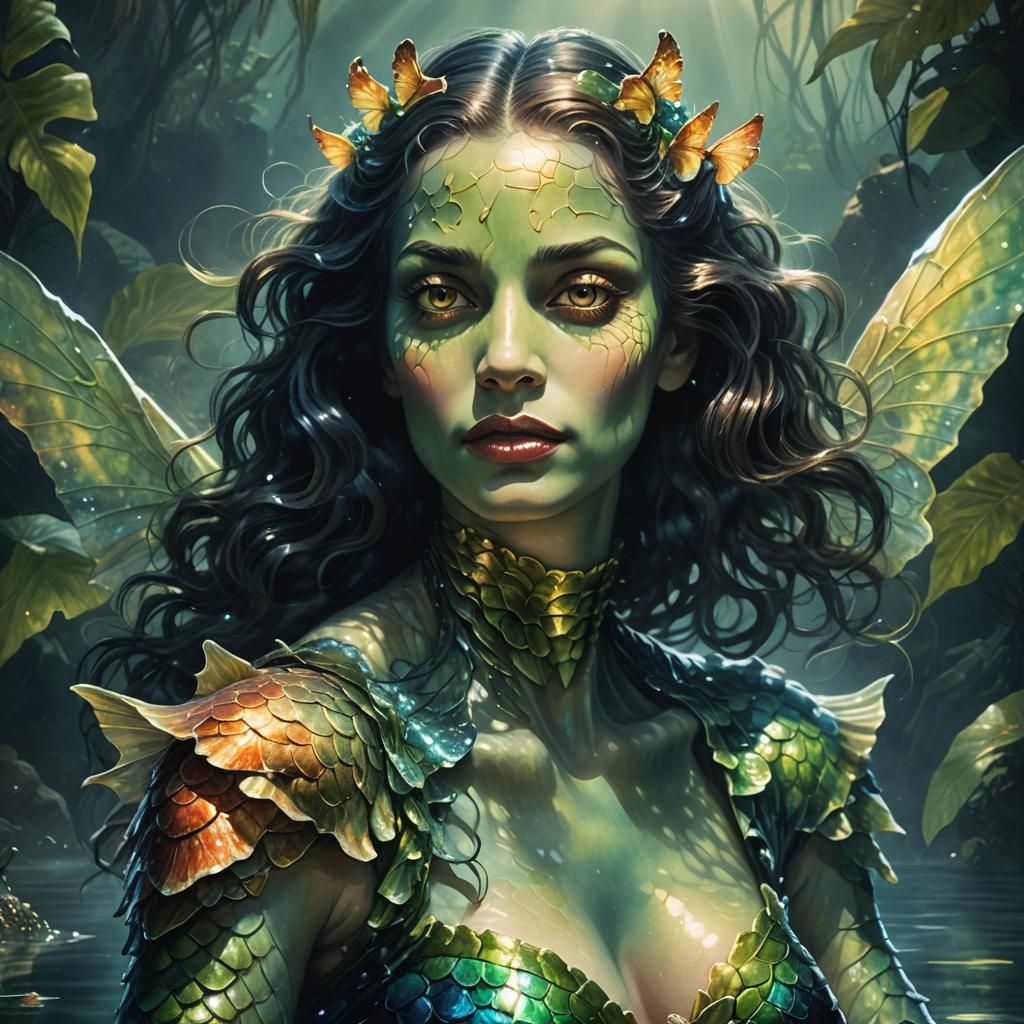 Creature from the Black Lagoon Portrait in Pre-Raphaelite St...