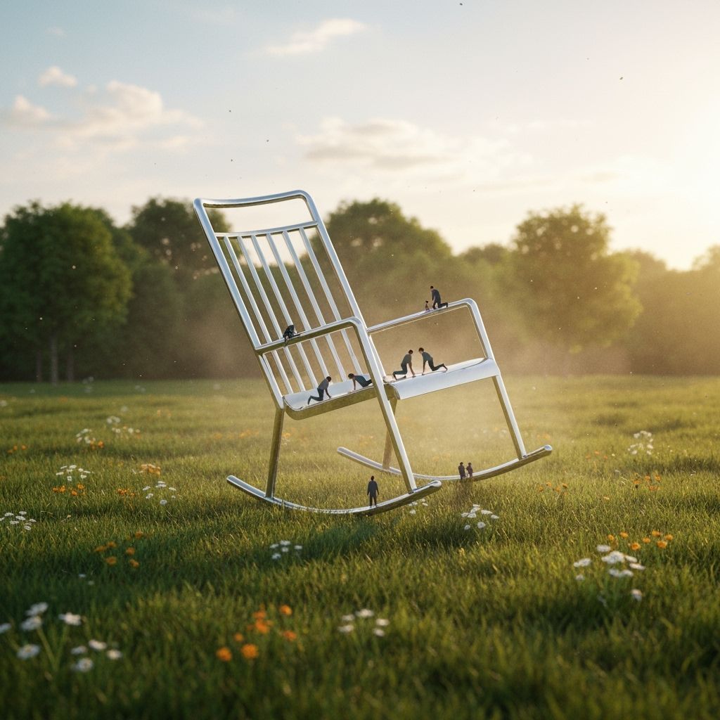 Chrome Rocking Chair in Meadow, Cinematic Still