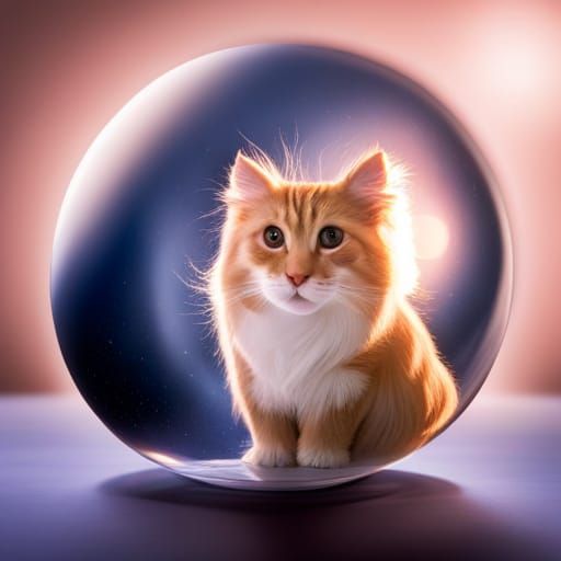 American Curl Cat with Crystal Sphere