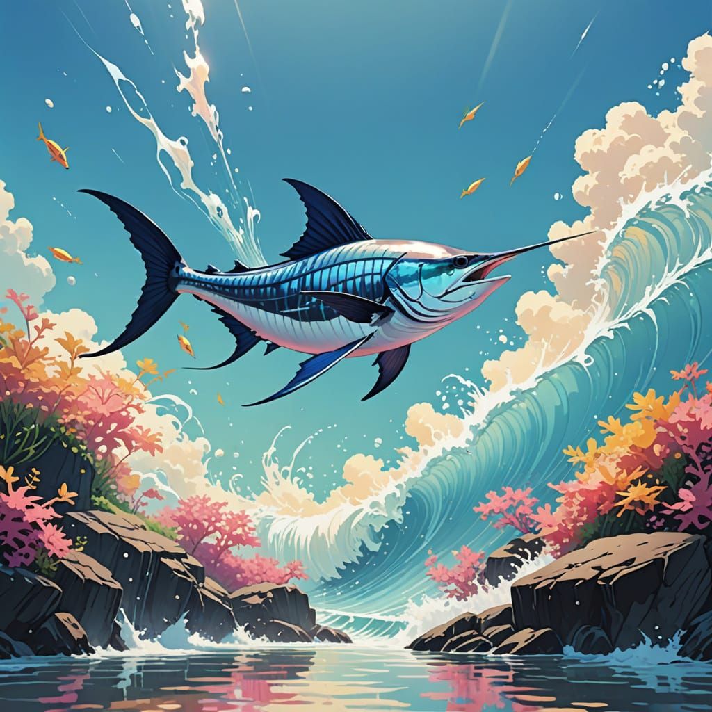 Majestic Sailfish Soars Through Golden Skies
