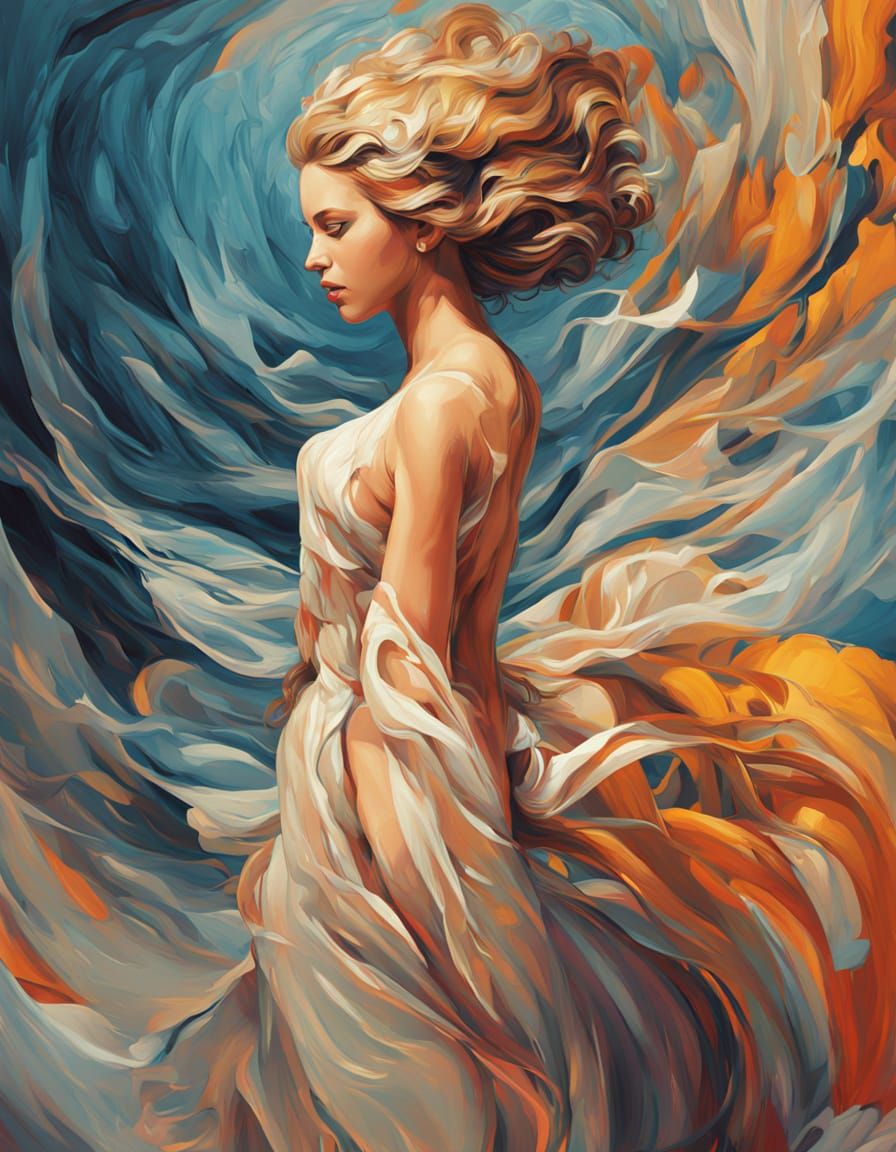 Ethereal Woman in Stream, Impasto Oil Painting