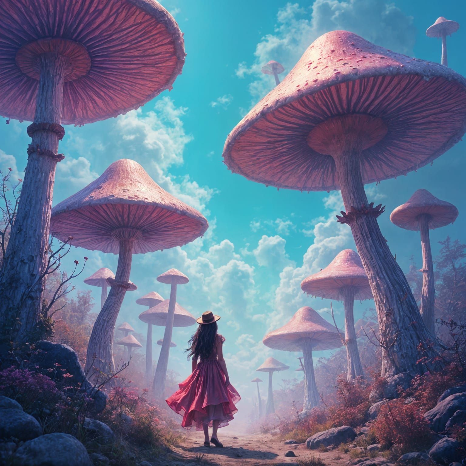 Surreal Mushroom Adventure in Dreamland