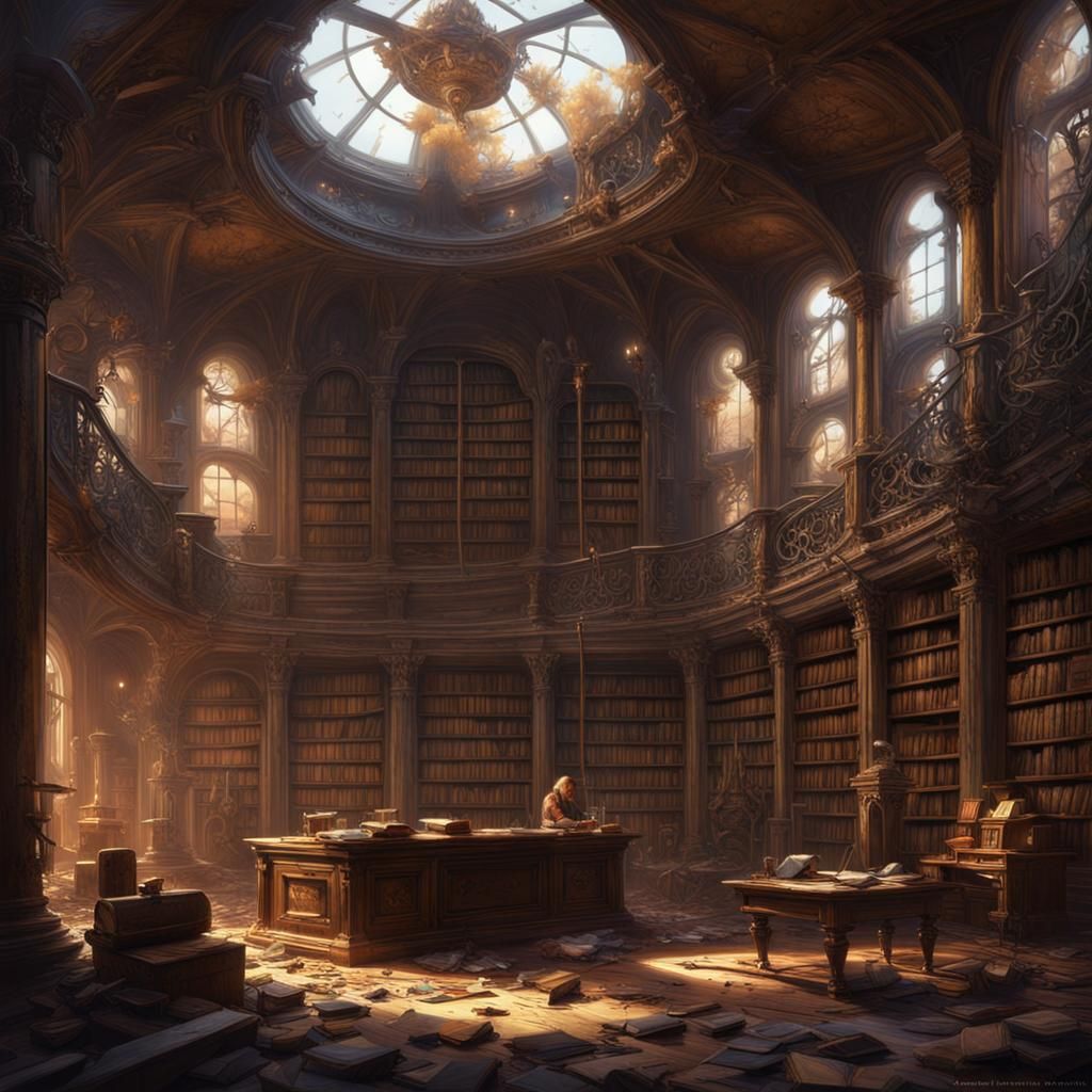 Fantastical Abandoned Library in Detailed Matte Painting