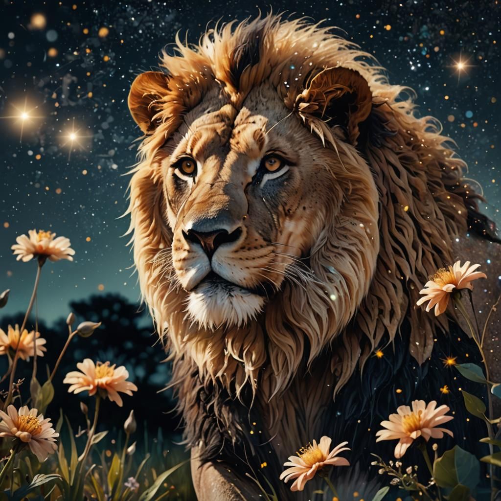Lion Double Exposure Concept Art in Savannah