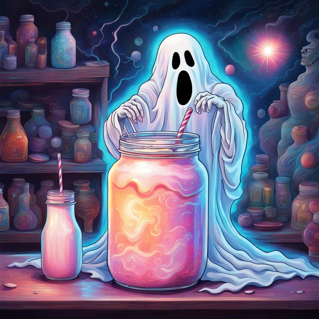 Ghost in a Jar Drinking Milkshake