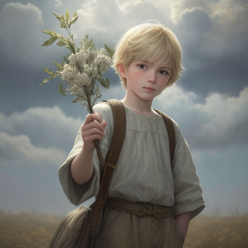 Serene Young Boy Radiates Peace with Olive Branch
