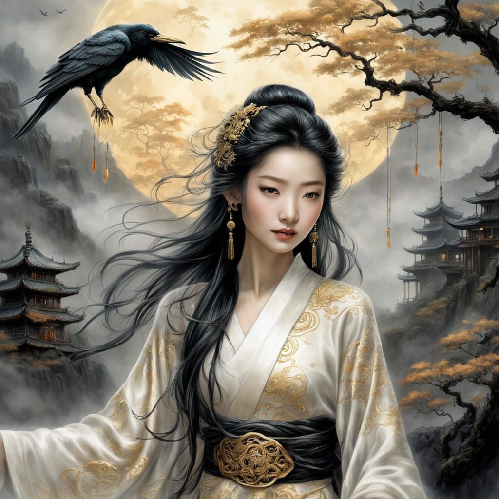 Ethereal Chinese Beauty Illuminated in Soft, Lantern Light