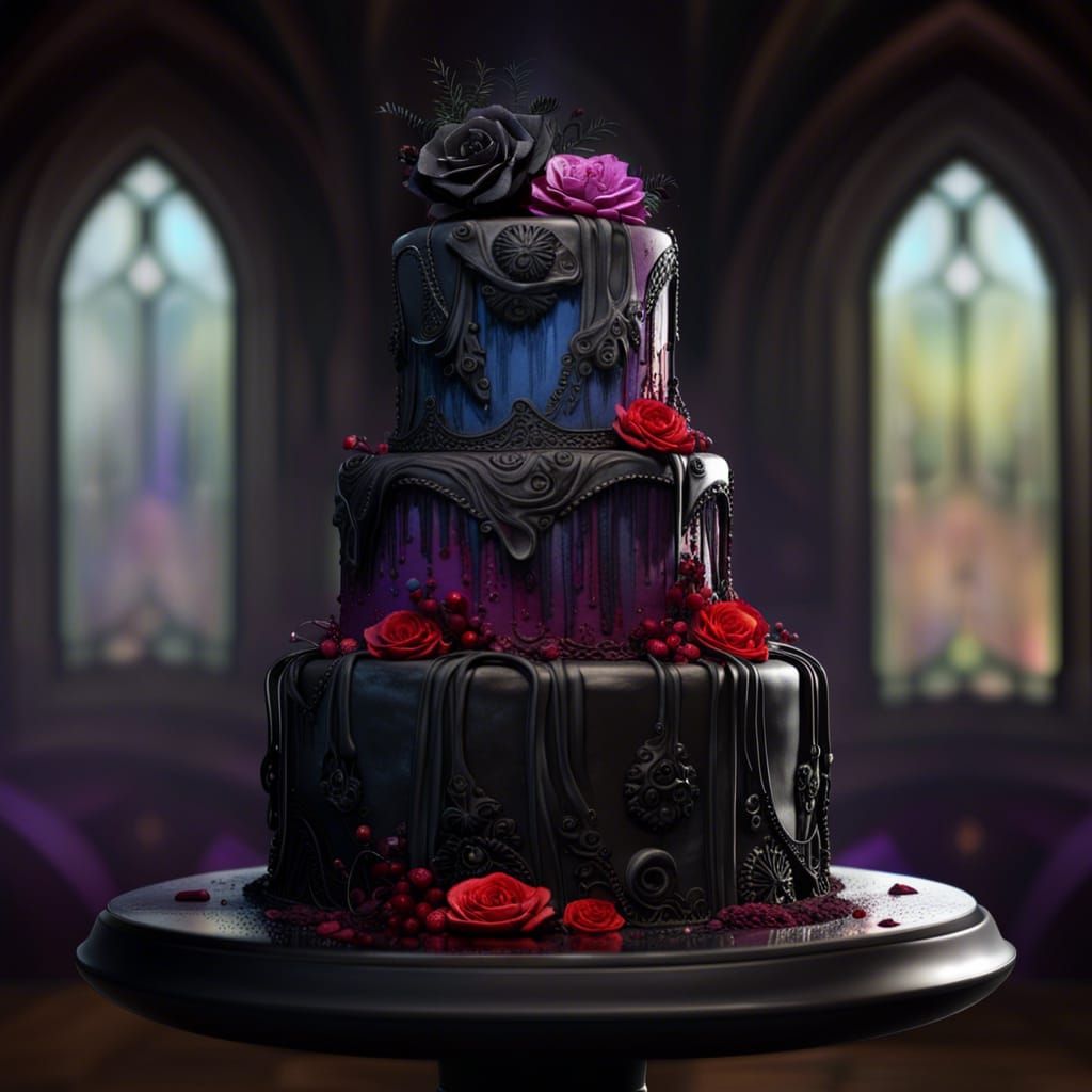 Intricately Detailed Goth Wedding Cake in Splash Art
