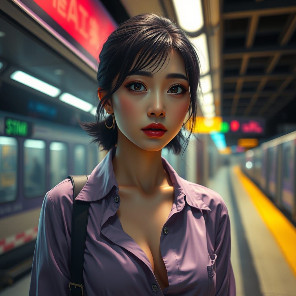 Hauntingly Beautiful Business Woman at Subway Station