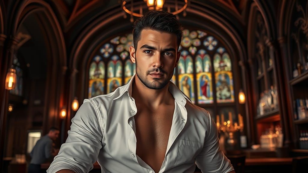 Handsome Bartender in a Neo-Gothic Night Club