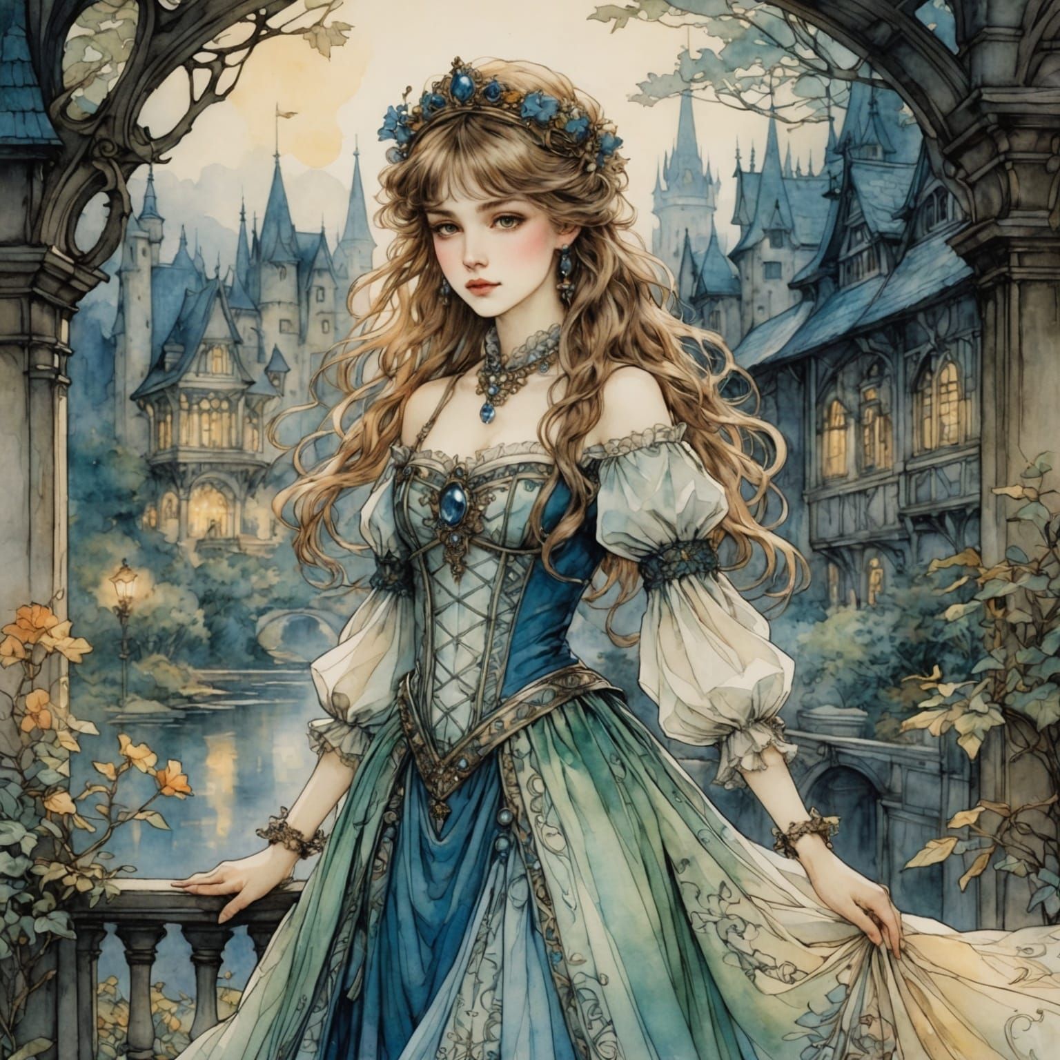 Luminous Princess in Delicate Watercolor Style