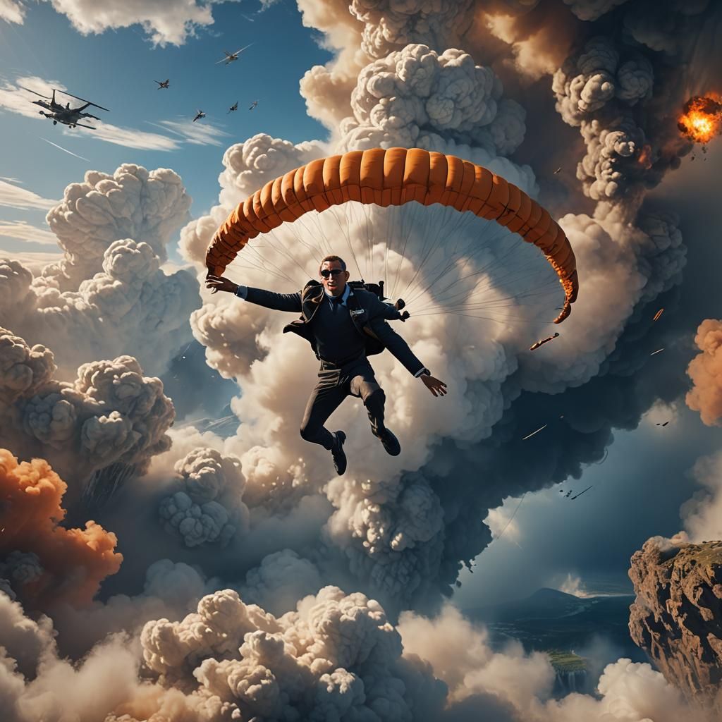 James Bond Skydiving: Hyper-Realistic Digital Art