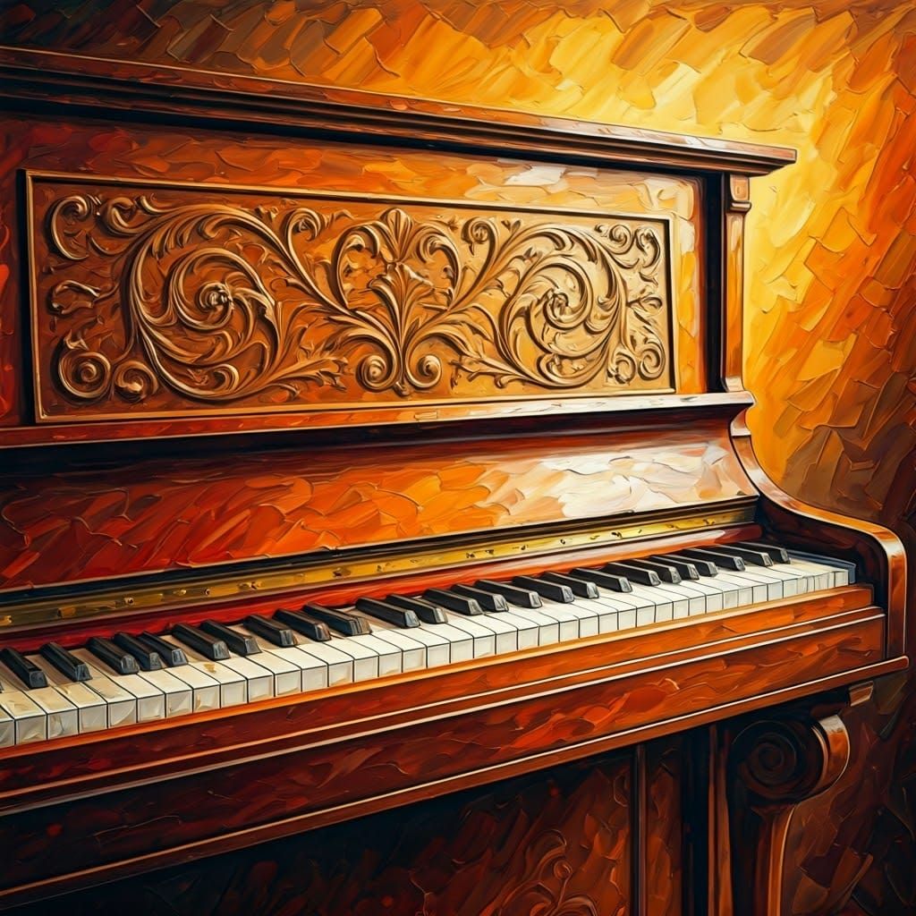 Impasto Piano Masterpiece with Expressive Brushstrokes
