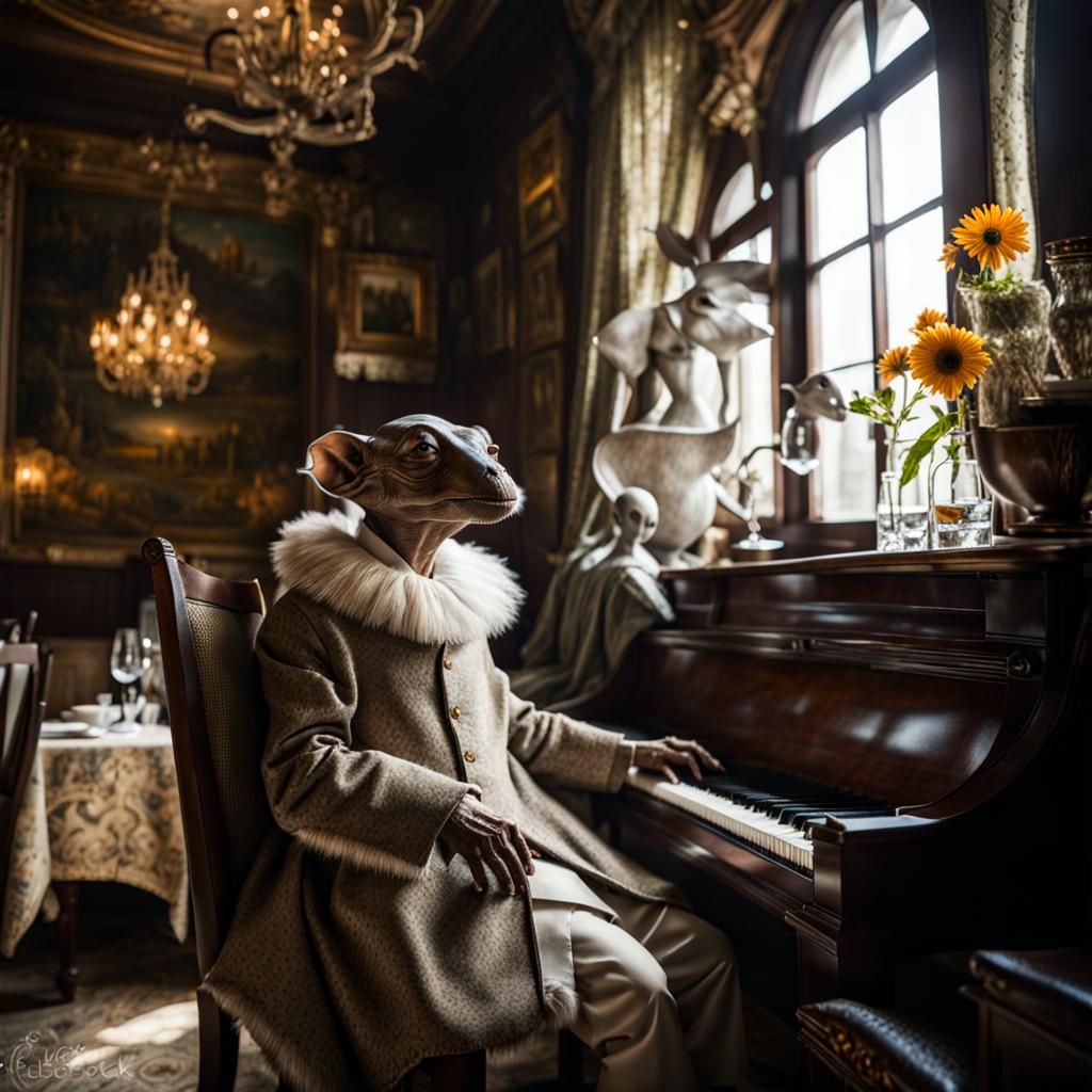 Surreal Alien Restaurant Celebration in Detailed Digital Art