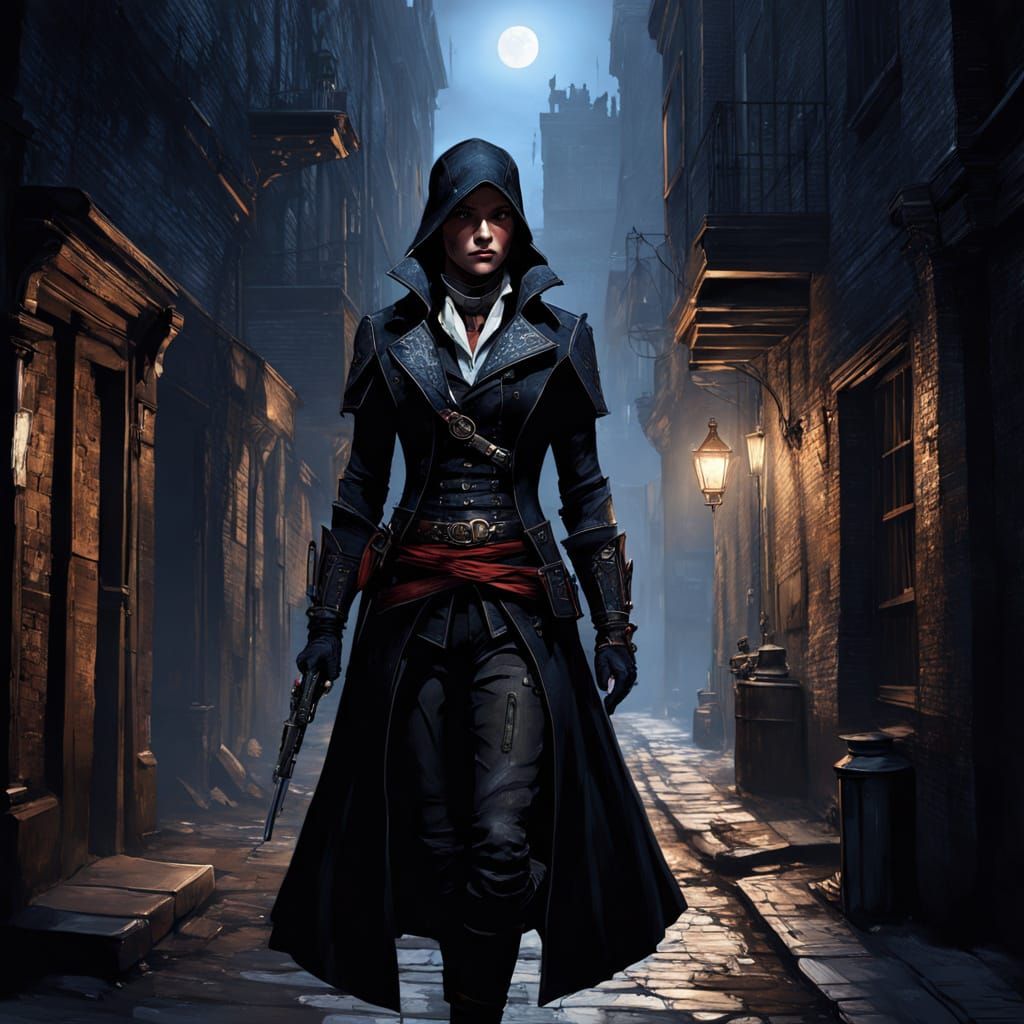 Evie Frye in Victorian Alleyway - Detailed Digital Art