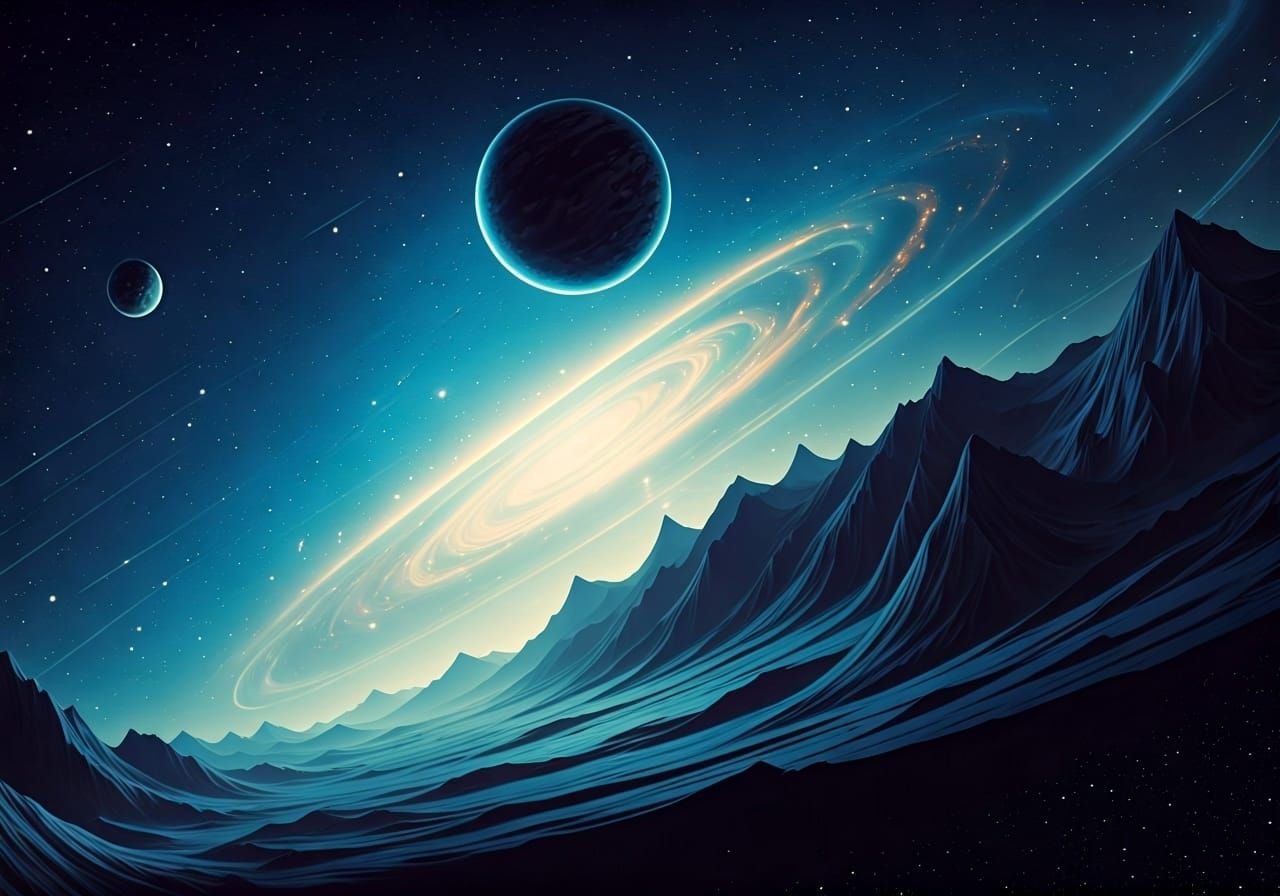 Cosmic Night Sky in Retro-Futuristic Style