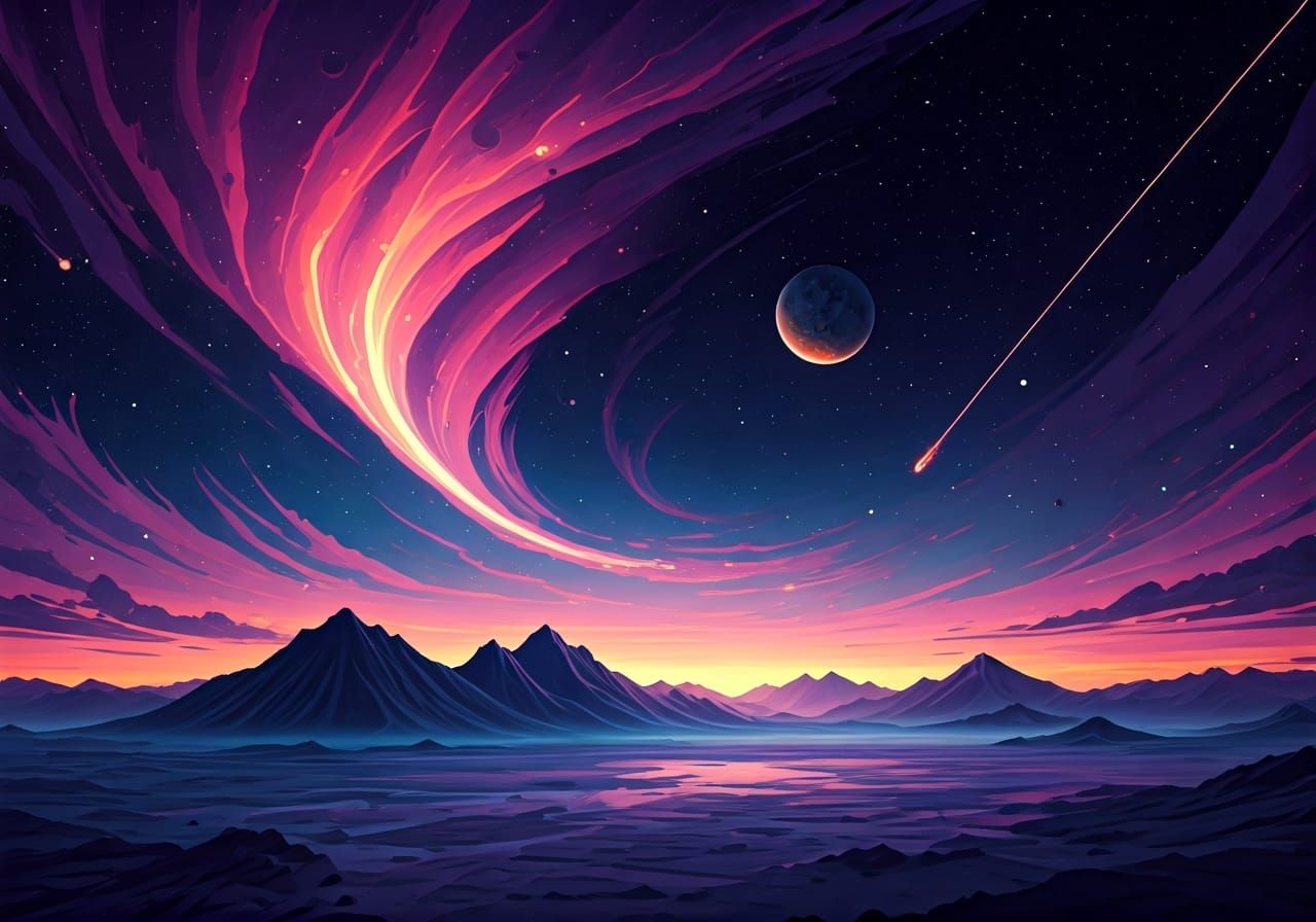 Cosmic Night Sky in Digital Art Style