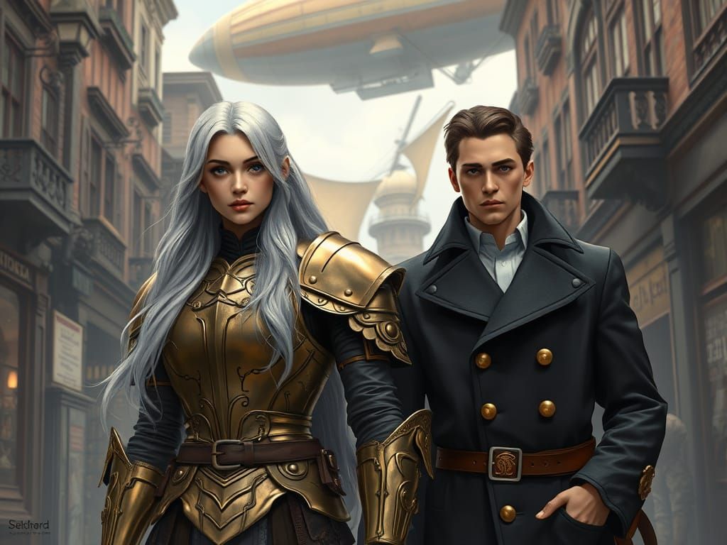 Elegant Steampunk Cavalier in Bronze and Silver Armor