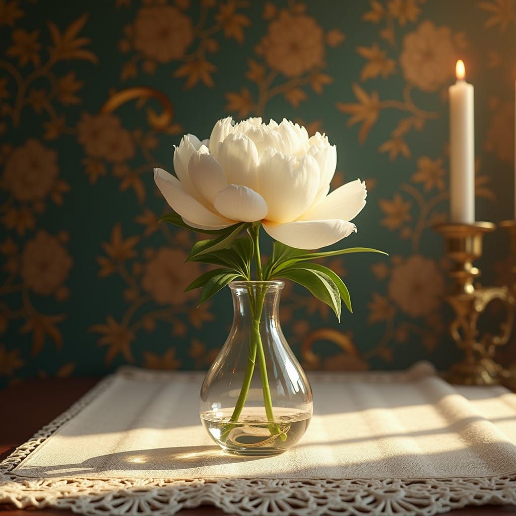 Ethereal White Peony in Opulent Victorian Setting