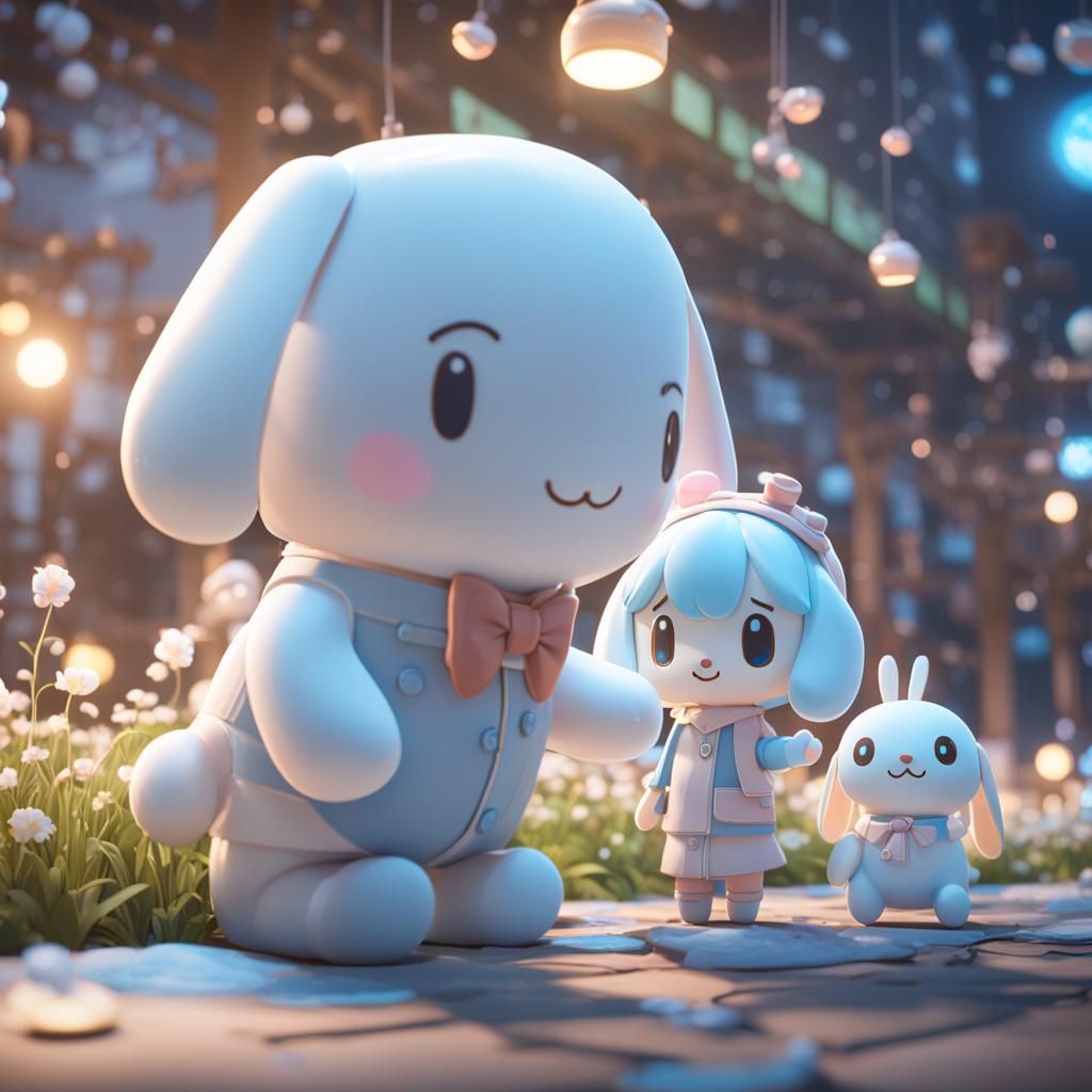 Cinnamoroll and Girlfriend in 3D Game Scene