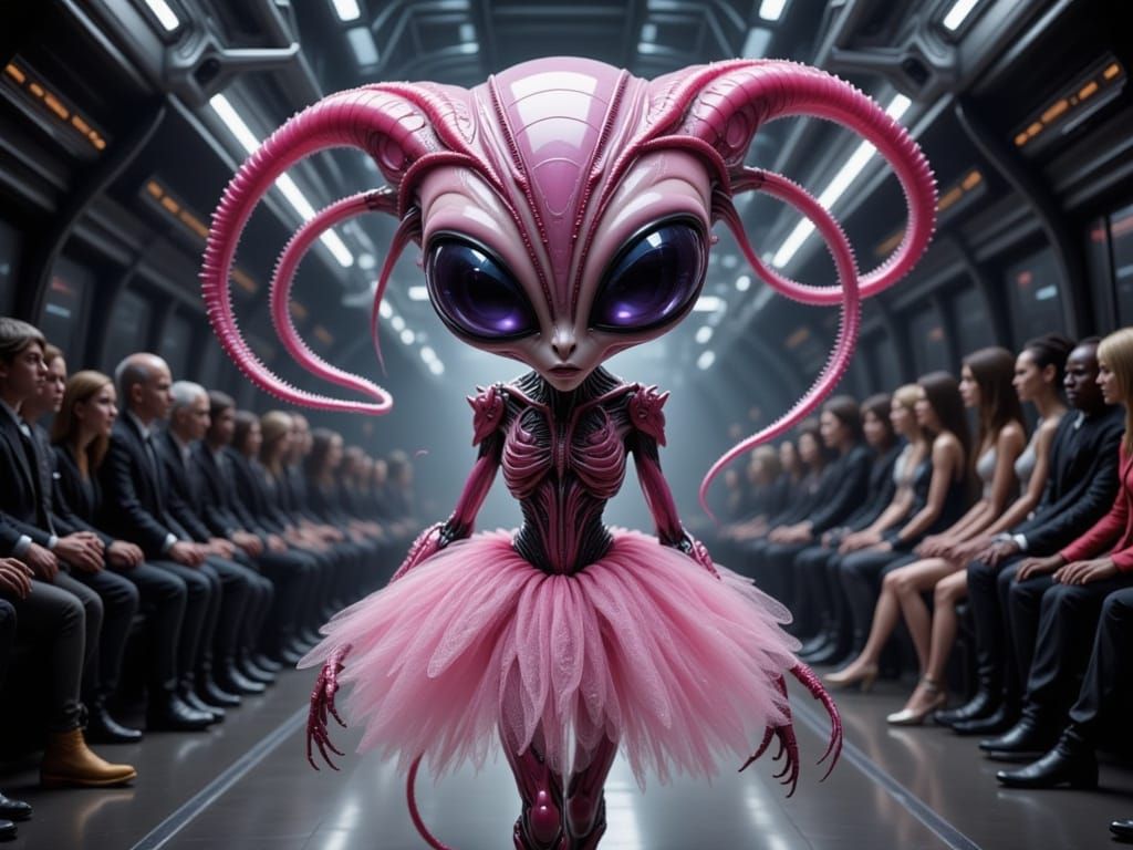 Elegant Alien Fashion Icon Struts Paris Runway