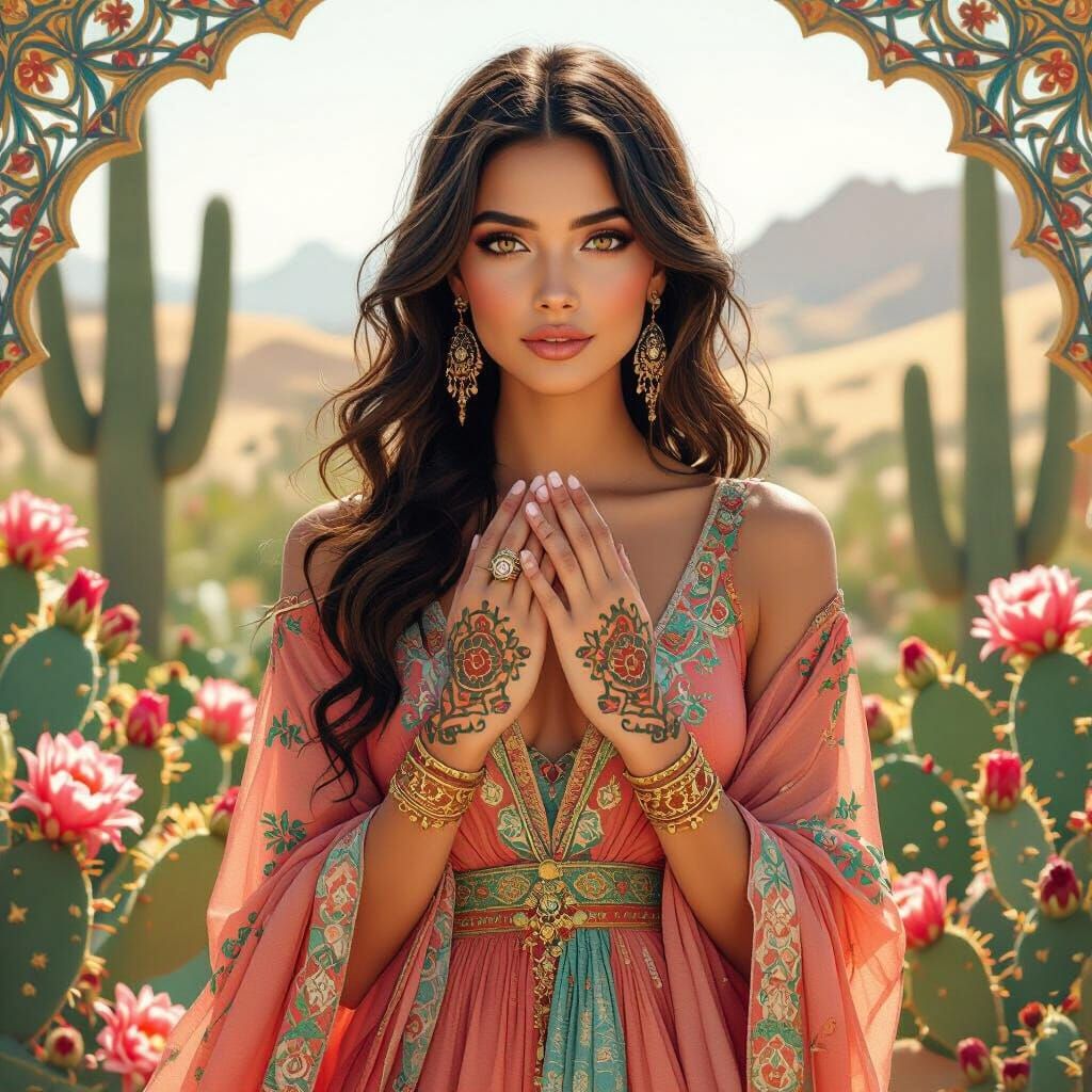 Elegant Desert Oasis Lady in Art Nouveau Style