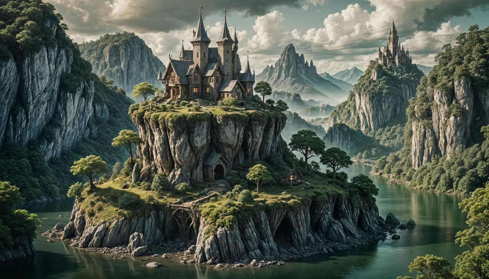 Floating Island Castle Cottage in Cinematic Style