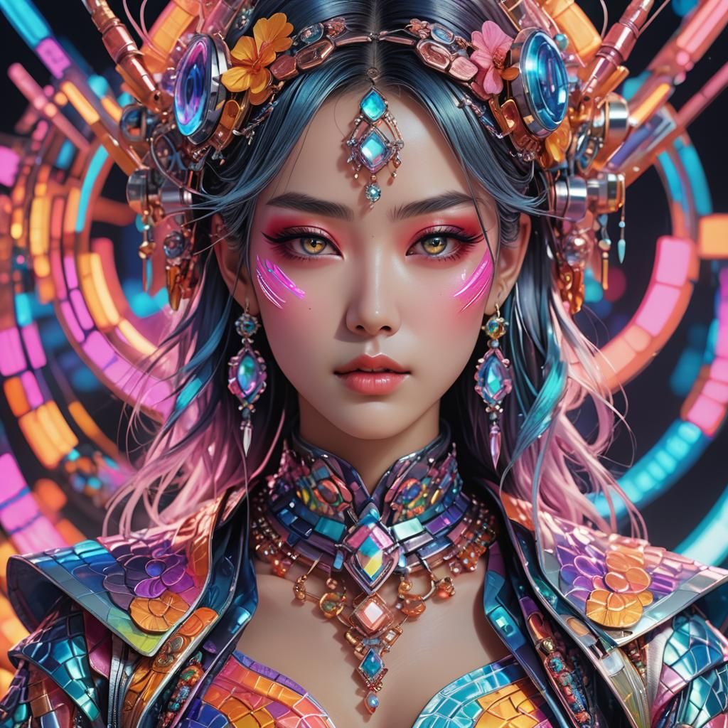 Anime Style Woman in Futuristic Jewelry, Digital Art