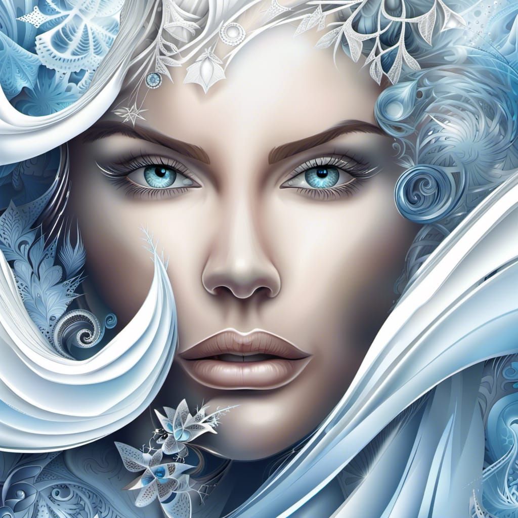 Ice and snow theme background, close up portrait beautiful w...
