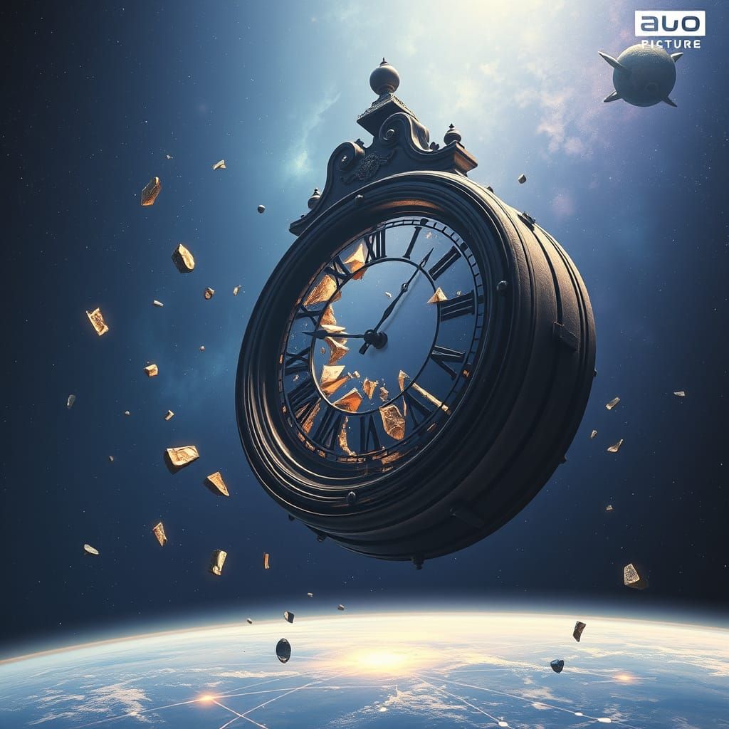 Shattered Clock in Deep Space, Matte Painting Style