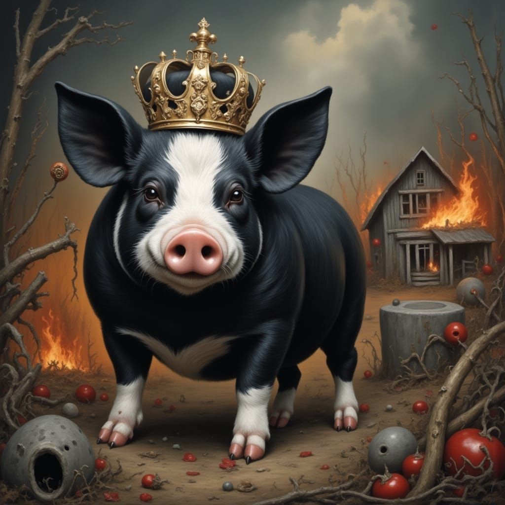 Napoleon from Animal Farm in a Dark Gothic Aesthetic