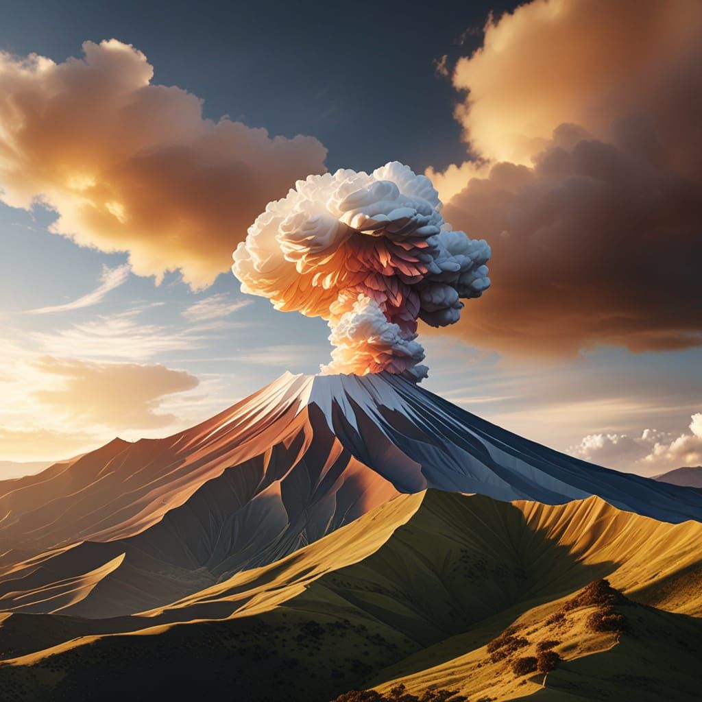 Lenticular Cloud Over Mount Etna in Origami Style