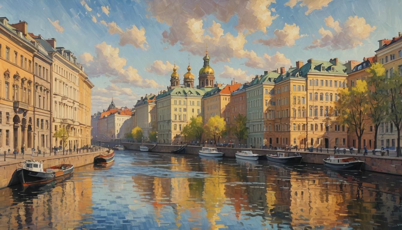 St. Petersburg River Scene in Impressionist Style