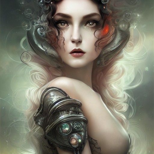 Elegant Goddess in Steel Armor, Matte Painting