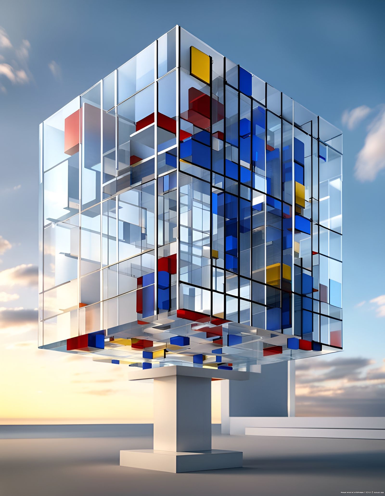 Futuristic Glass Tower in Mondrian Style