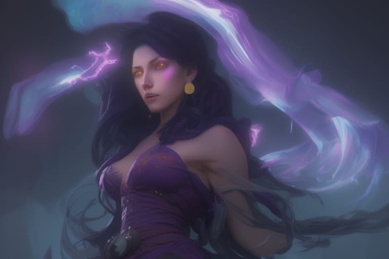 Purple Lightning Witch Concept Art in Astral Style