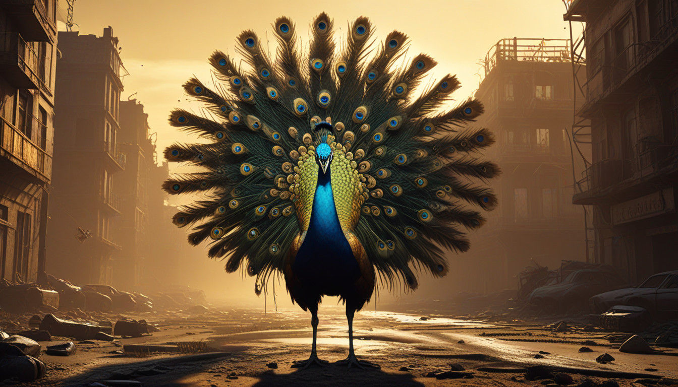 Cyberpunk Peacock Dominates Post-Apocalyptic Metropolis