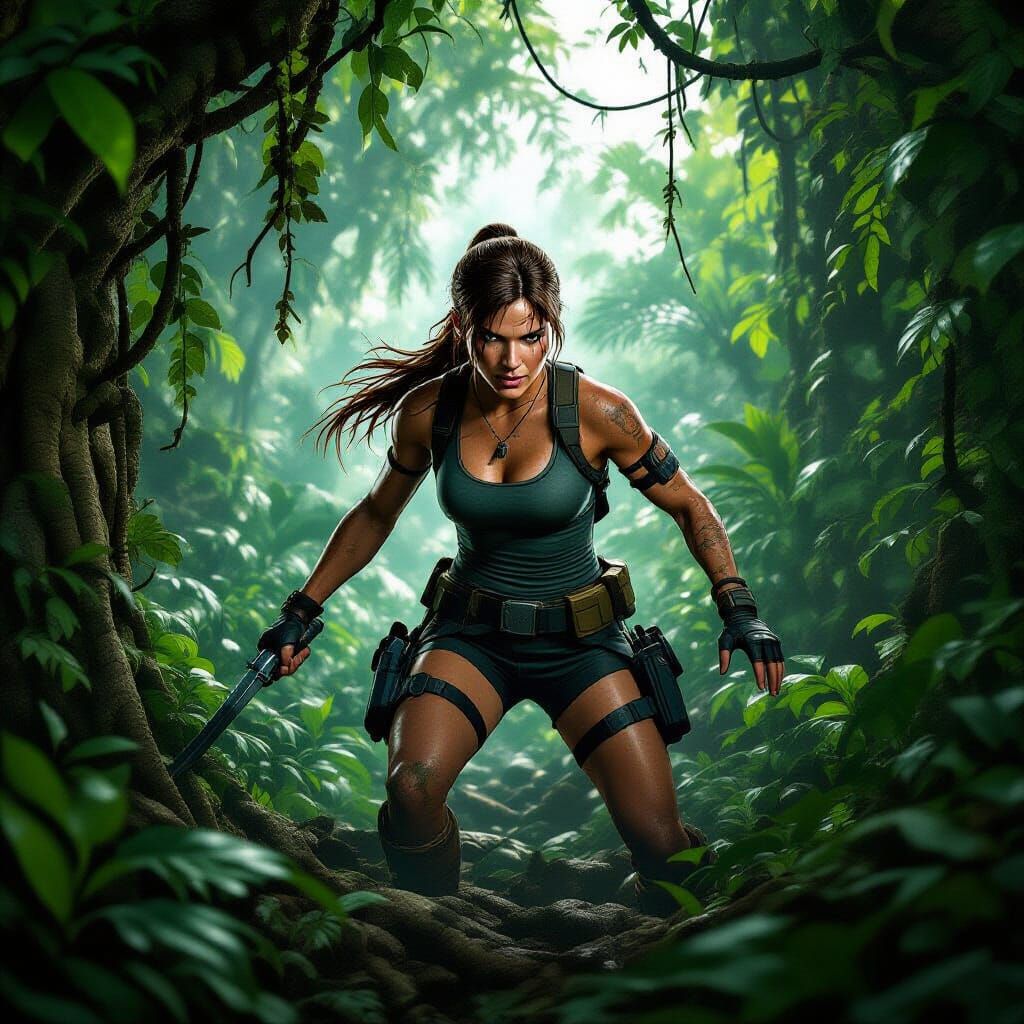 Lara Croft Navigates Ancient Jungle Ruins