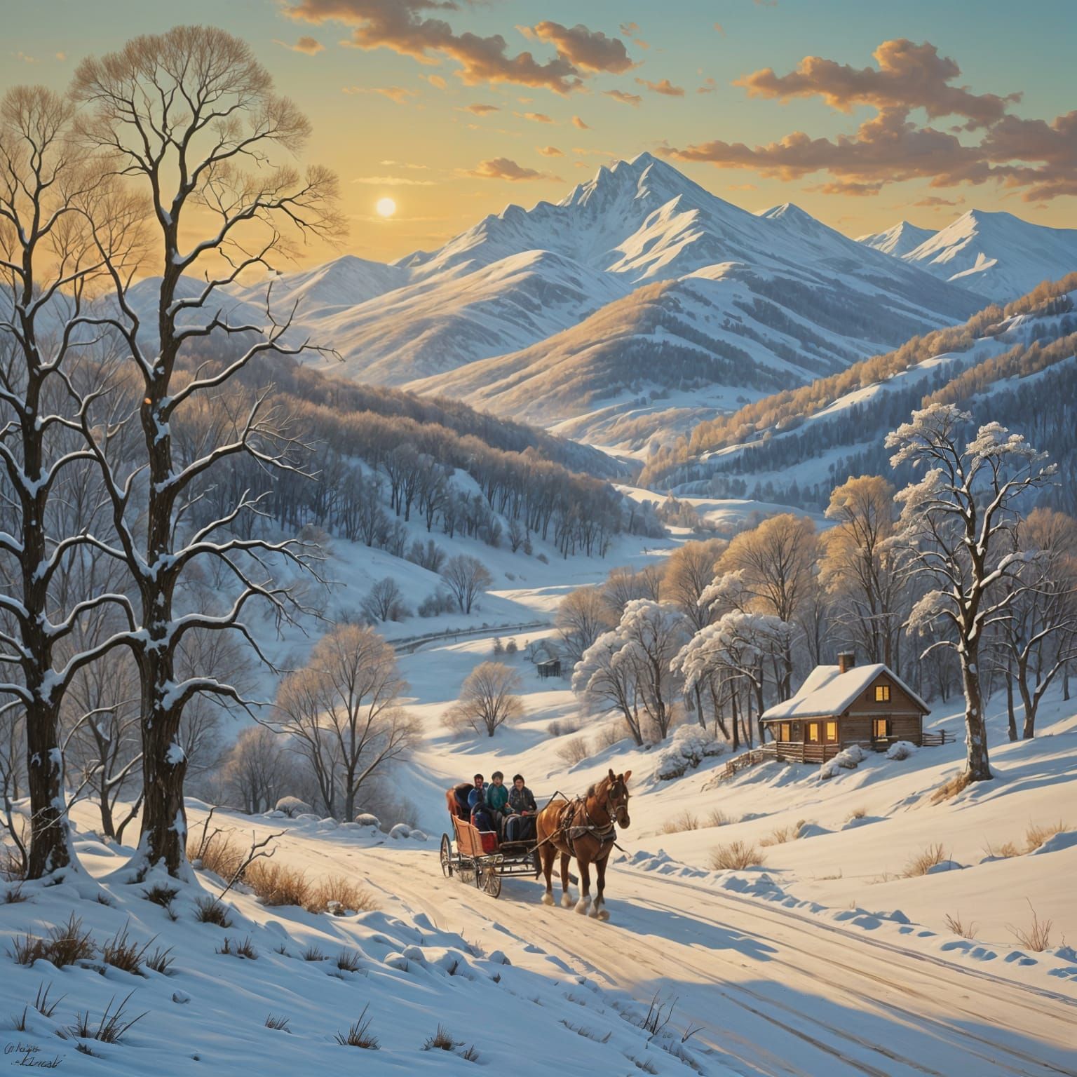 Winter Landscape in Snowy Forest