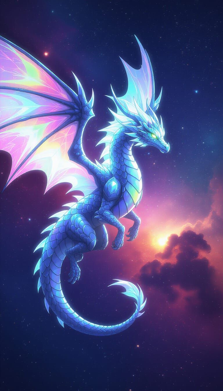 Celestial Ice Dragon Soars Through Nebula in Anime Style