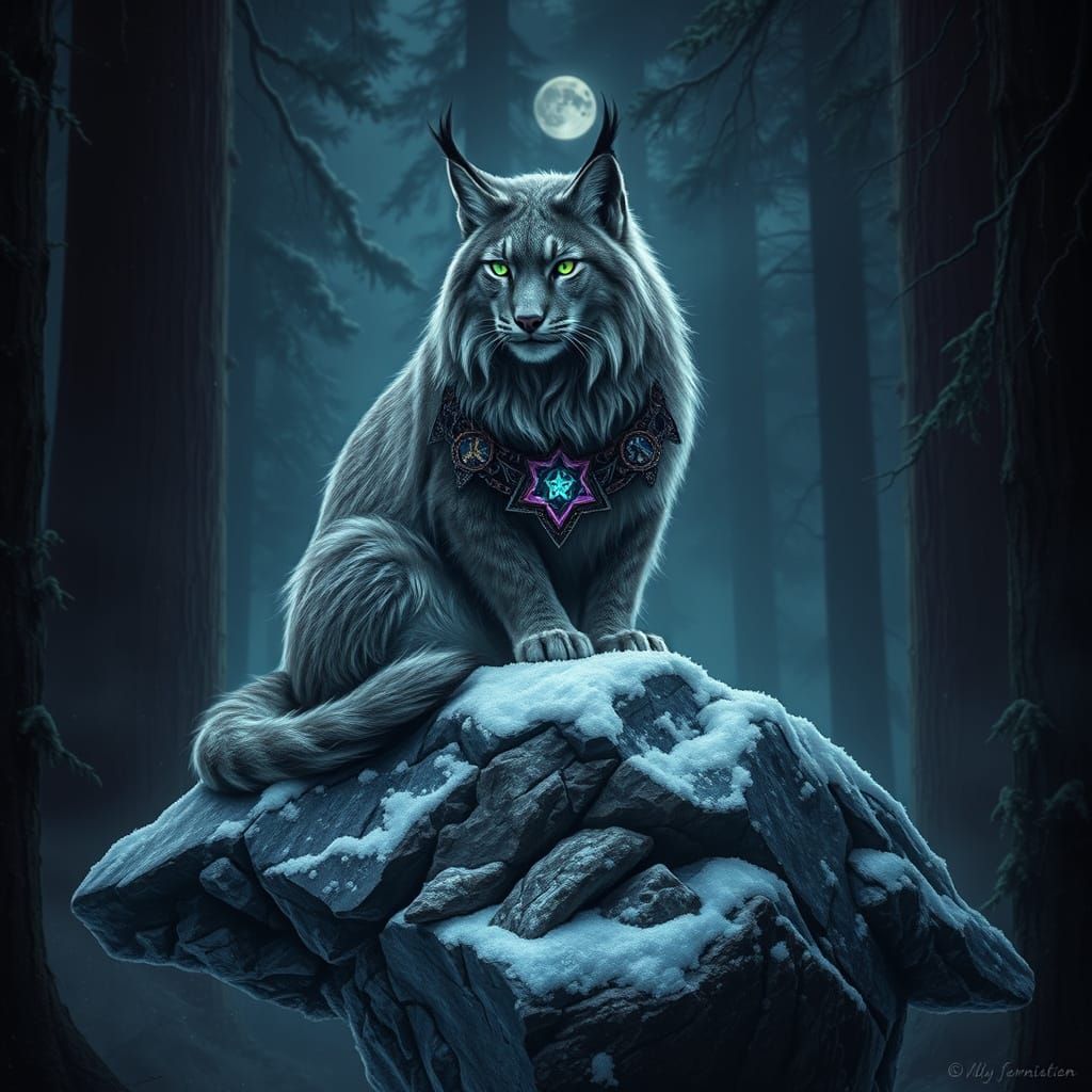 Lynx in Ancient Forest with Starlight Collar