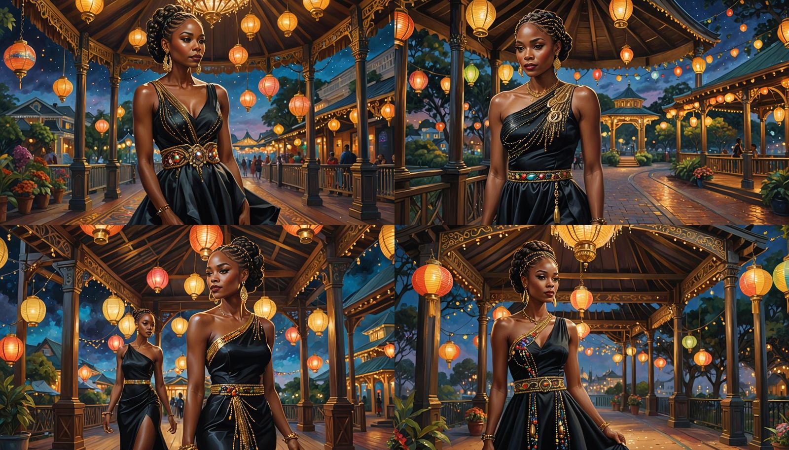 Glamorous Woman in Gazebo: Fantasy Oil Painting